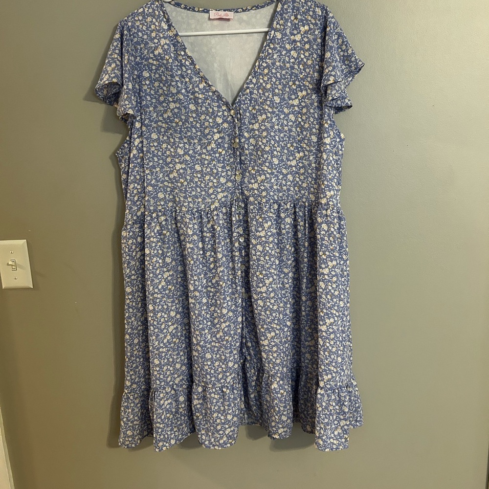 Pink Lily Blue Ruffled Smocked Sundress